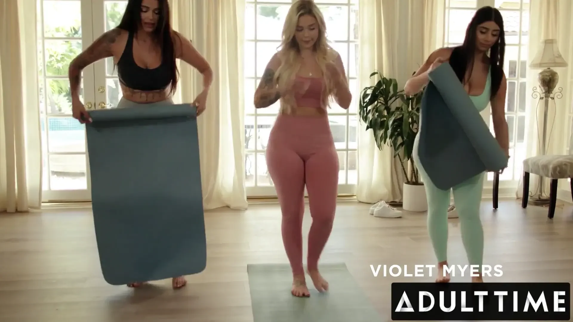 Two Curvy Chicks in Threesome with Their Curvy Yoga Instructor