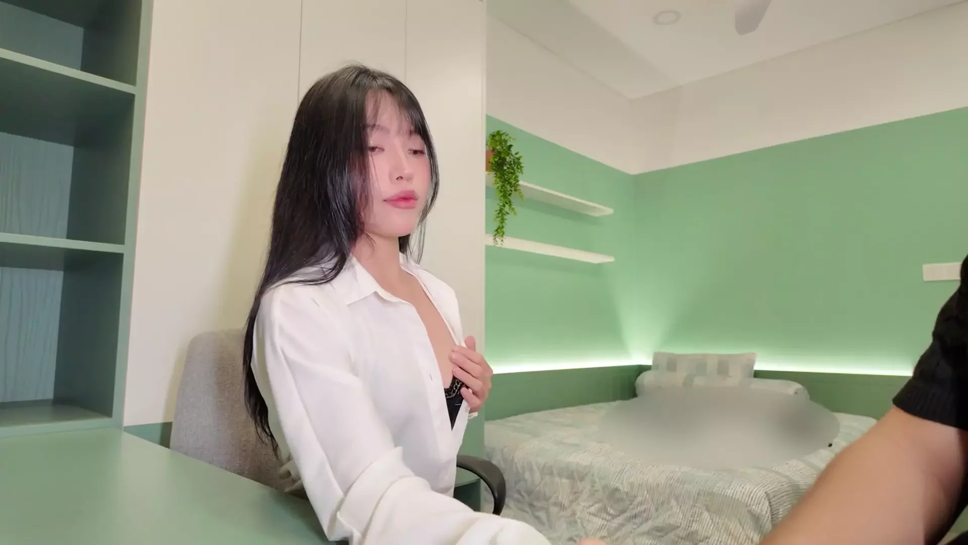 Horny Asian Teacher with a Big Ass gets Cum on Her Pantyhose